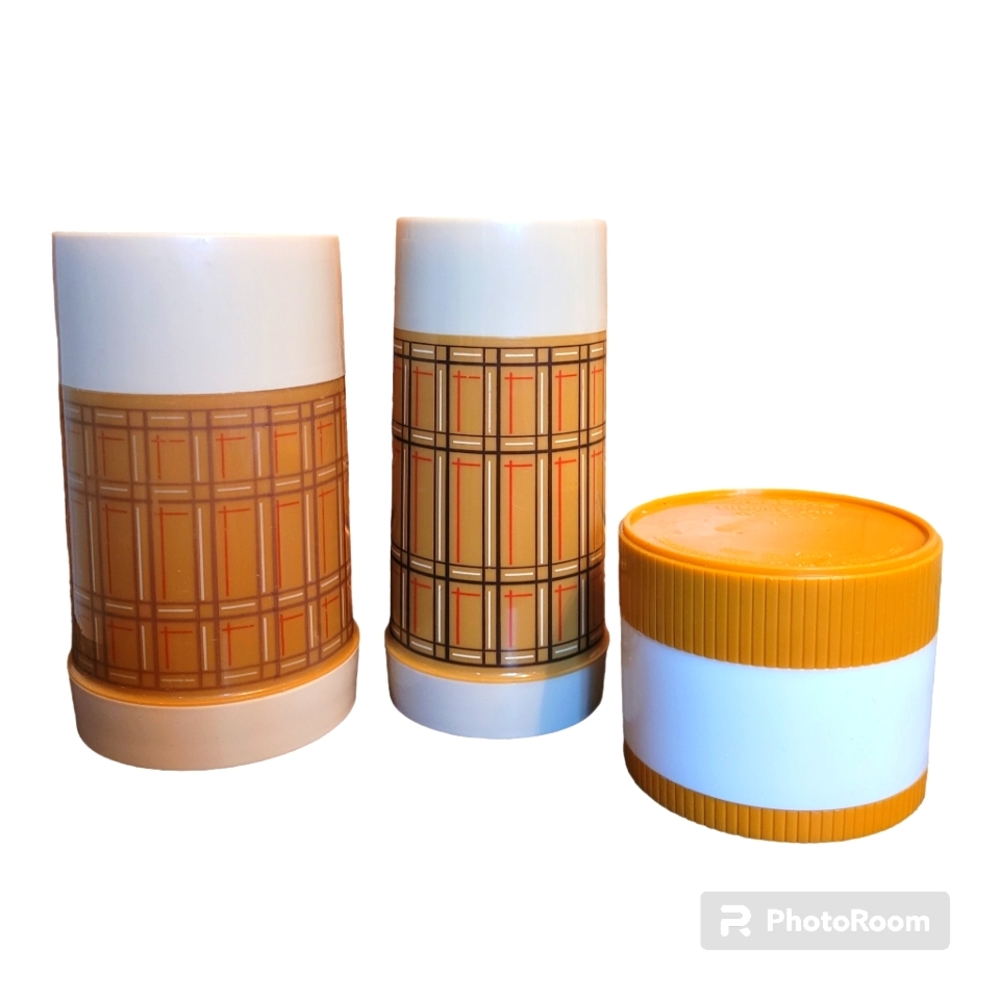 Vintage 70s MCM Aladdin Plaid Food Jar 3-piece Set